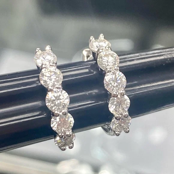 2 Carat Diamond Hoop Earrings - 5 Stone Diamonds bday Huggie Hoops